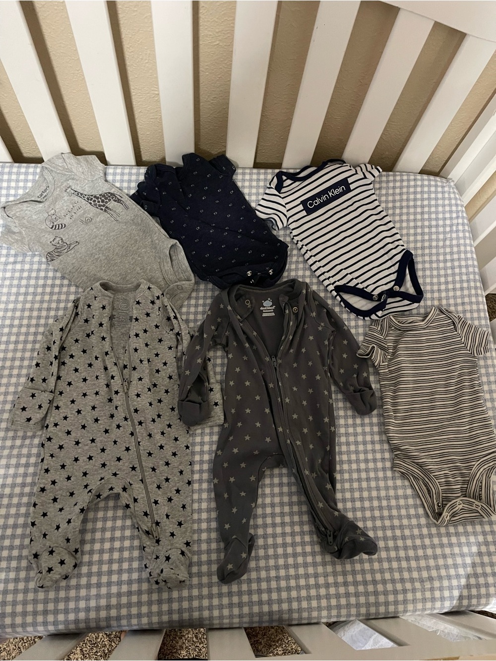 Calvin Klein Navy & Gray Baby One-Piece Bundle – Striped and Star Styles
